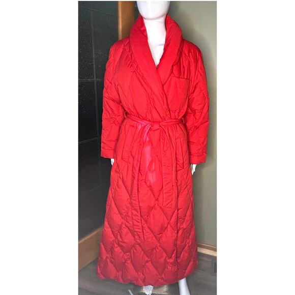 Vintage Lands' End Goose Down Quilted Thick Long Robe Red Bathrobe Full Length M - Picture 13 of 13